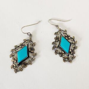 Vintage sterling turquoise floral drop earrings